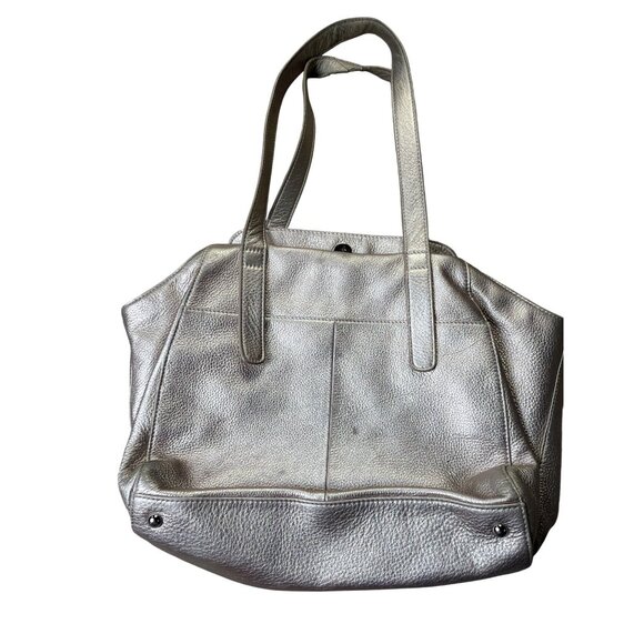 B. Makowsky Silver Leather Designer Shoulder Bag With Adjustable Straps - Picture 3 of 8